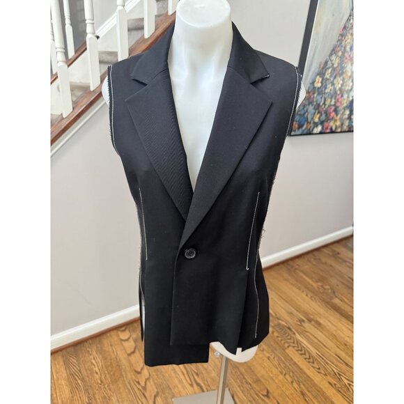ASHLYN New York Wool V Neck Black Tuxedo Vest Jacket Distressed Size 2 - Picture 1 of 4